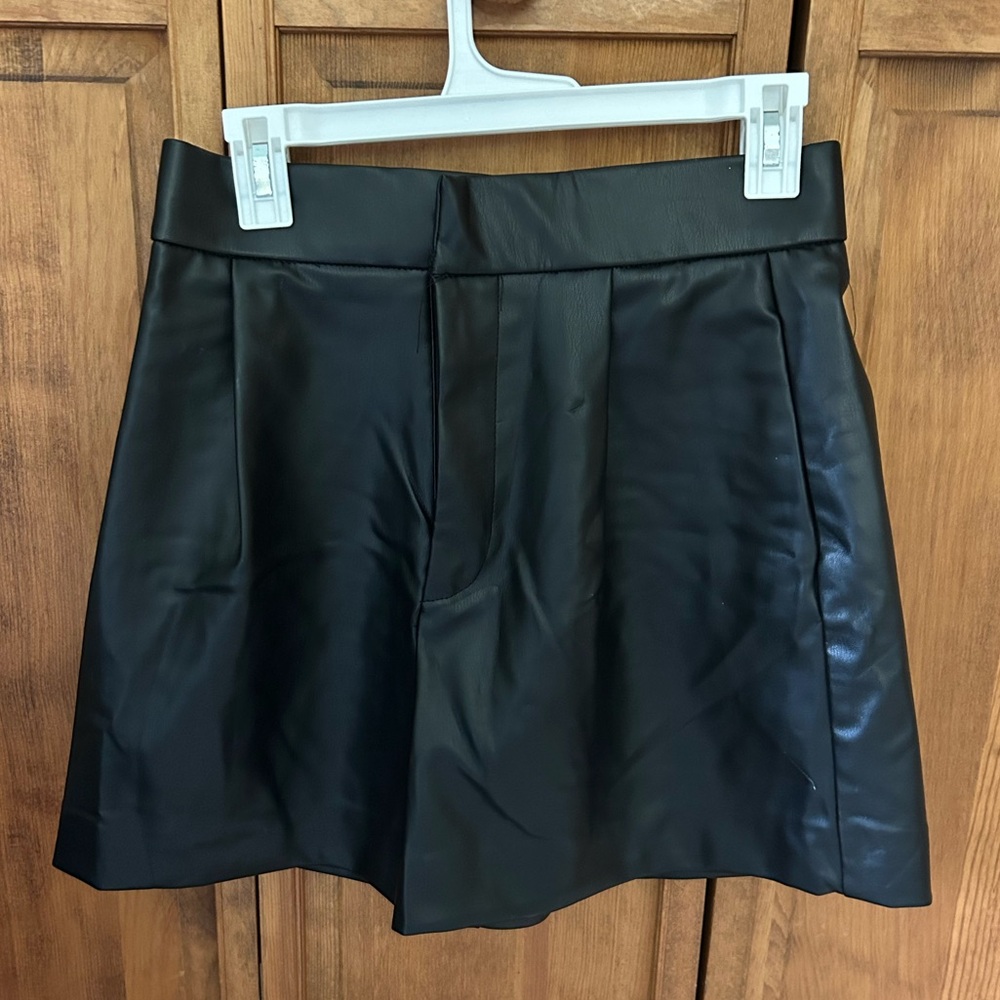 Zara Sleek Black Leather Trouser Shorts